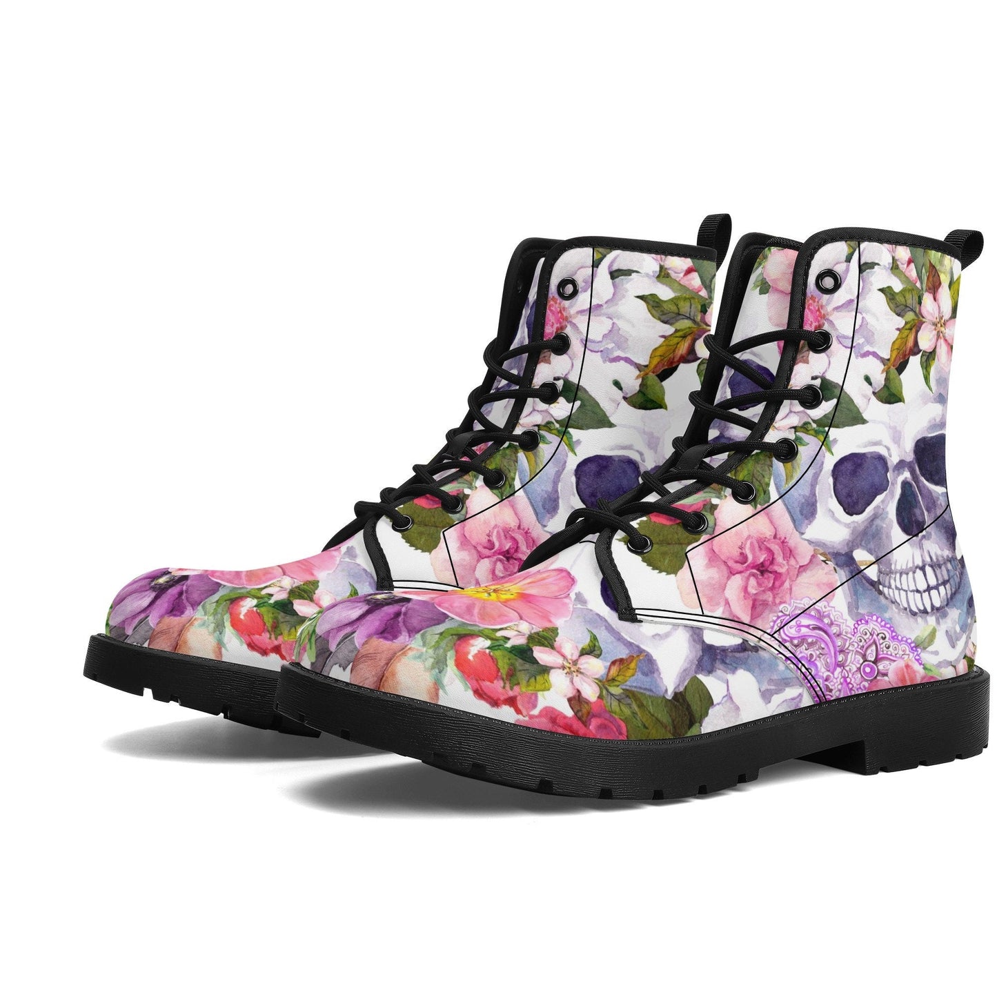 Floral skull boots for men women, grim reaper Halloween gothic women boots, Death skeleton boots, rose reaper skull leather boots for men
