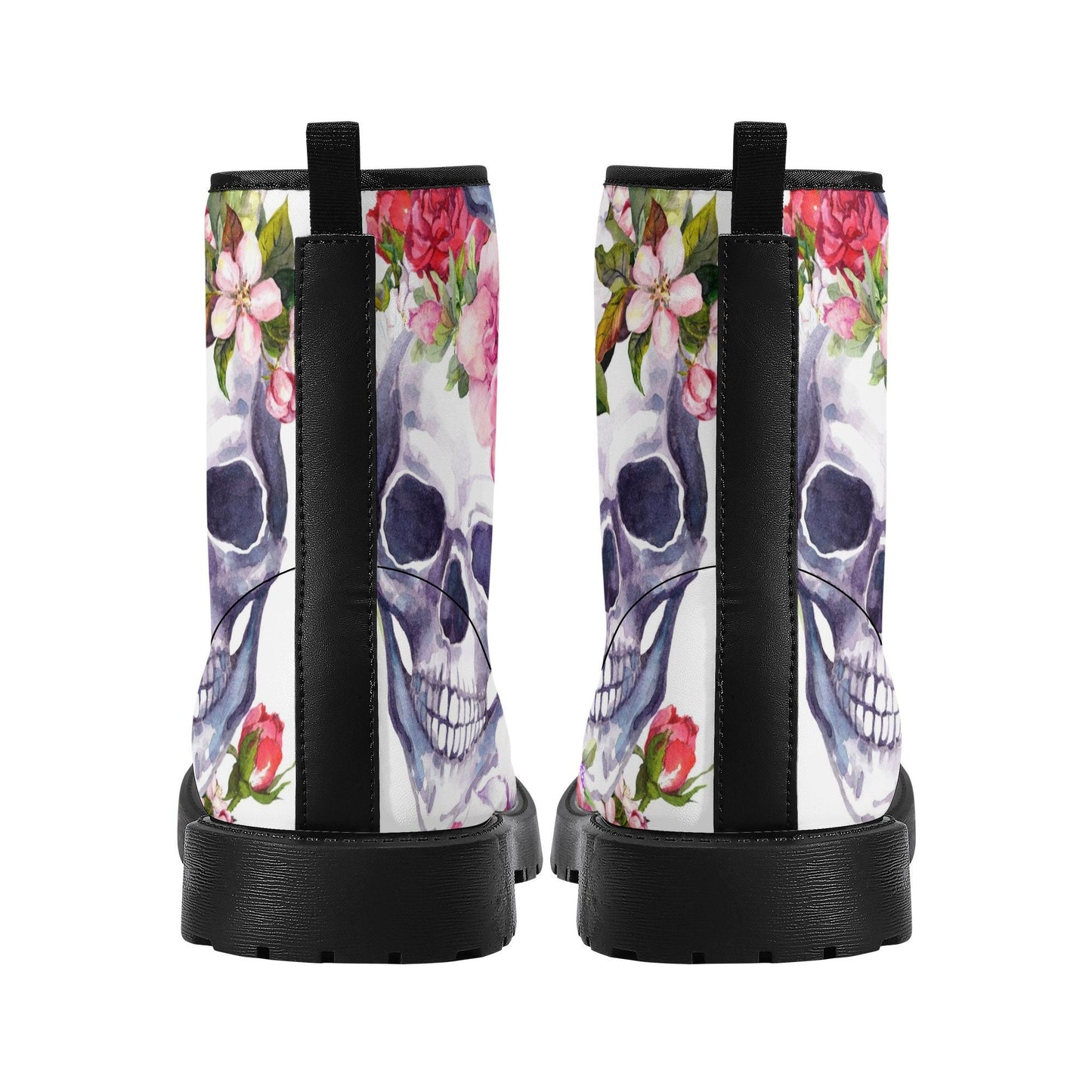 Floral skull boots for men women, grim reaper Halloween gothic women boots, Death skeleton boots, rose reaper skull leather boots for men