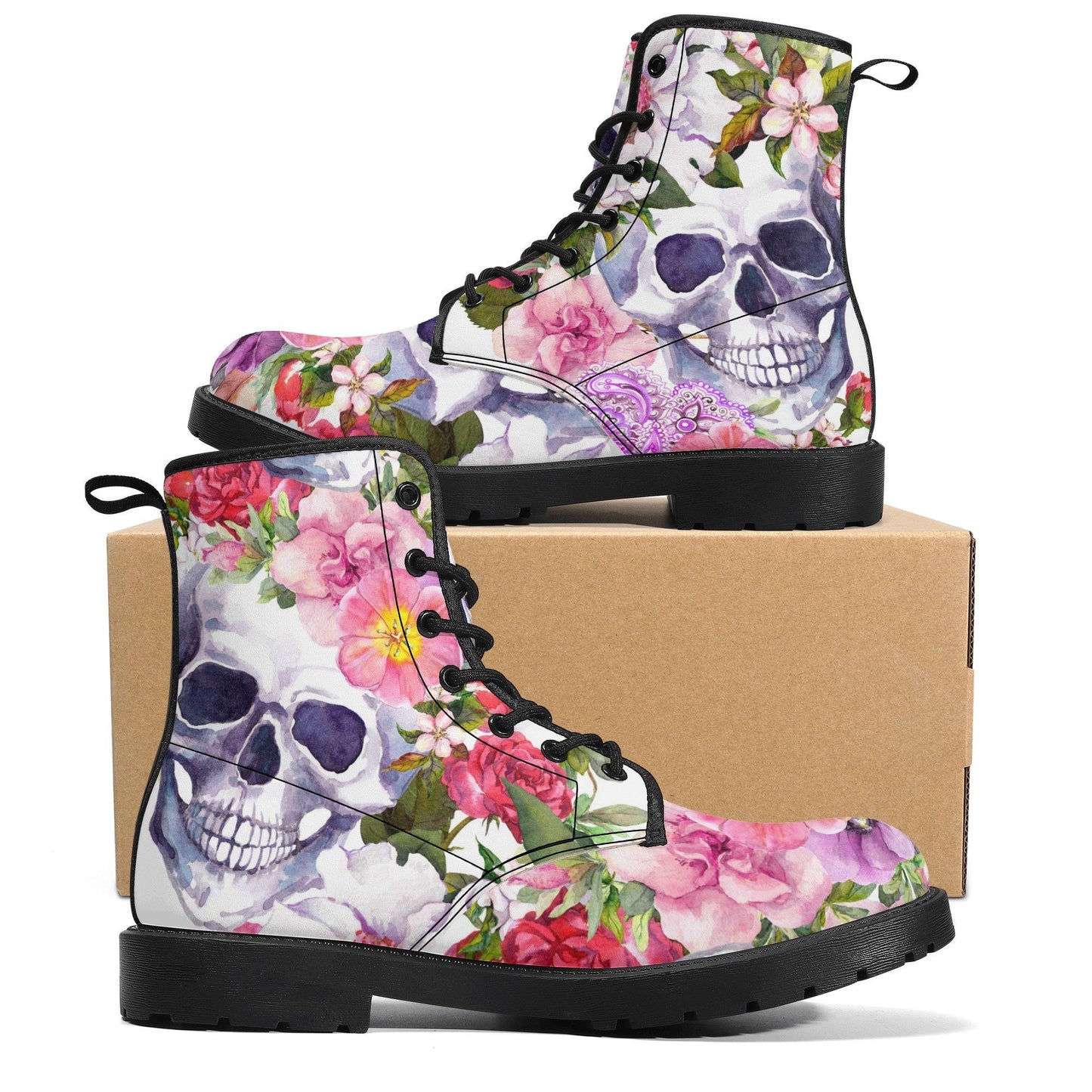 Floral skull boots for men women, grim reaper Halloween gothic women boots, Death skeleton boots, rose reaper skull leather boots for men