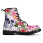 Floral skull boots for men women, grim reaper Halloween gothic women boots, Death skeleton boots, rose reaper skull leather boots for men