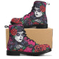 Floral sugar skull girl boots for women grim reaper gothic women boots Halloween Candy skull skeleton boots, rose mexico skull leather boots