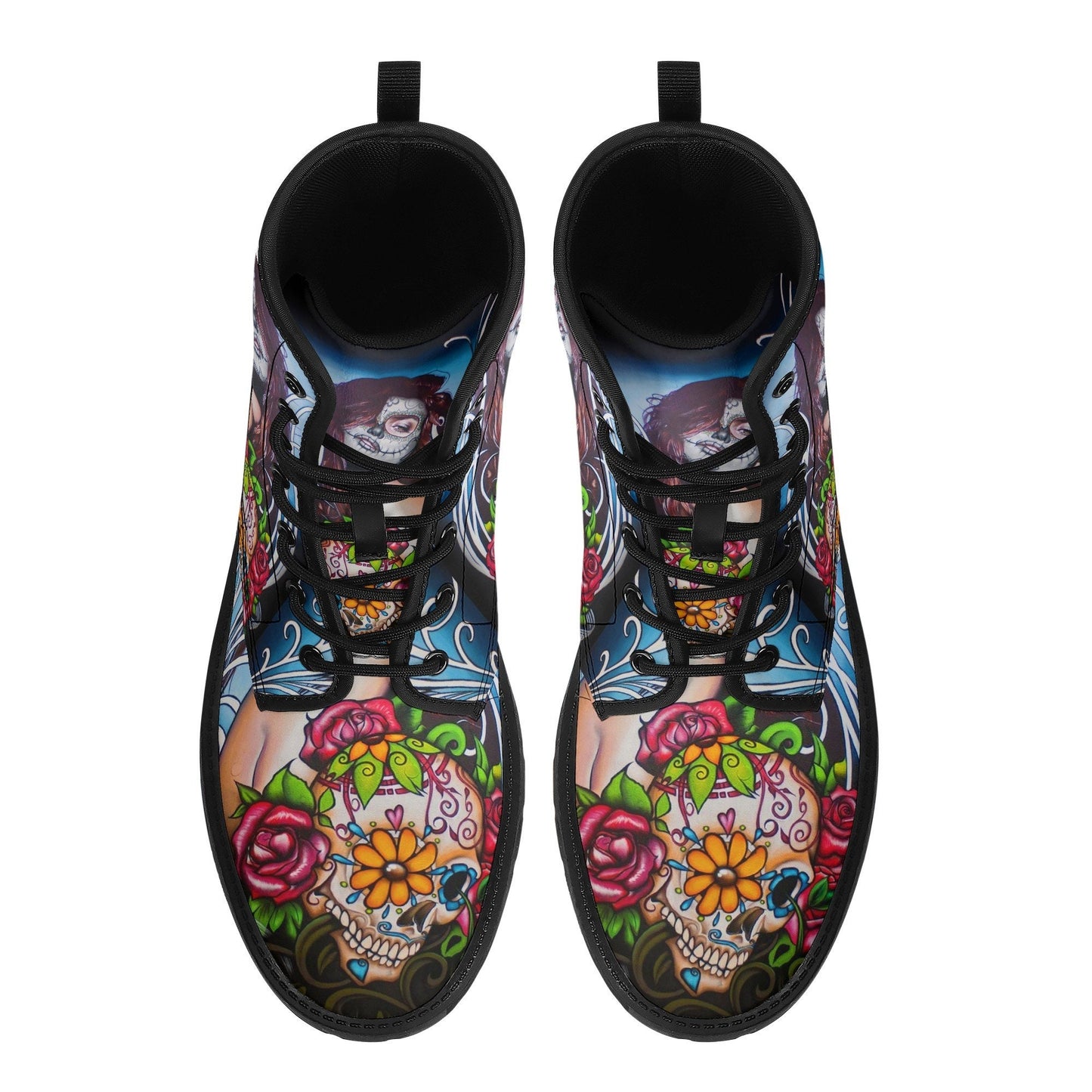 Floral sugar skull girl boots for women grim reaper gothic women boots Halloween Candy skull skeleton boots, rose mexico skull leather boots