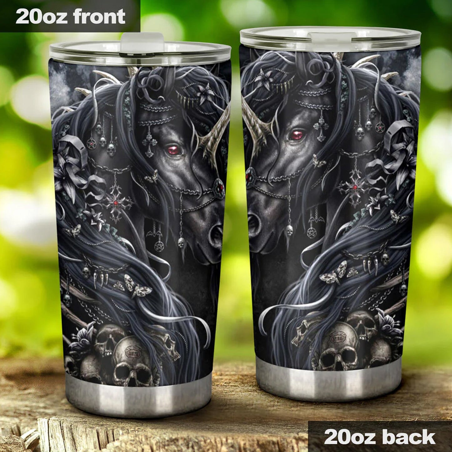 Horse skull tumbler, skull in fire cup mug tumblr skull travel tumbler Gothic skull mug tumbler Flaming skull mug grim reaper gothic mug cup