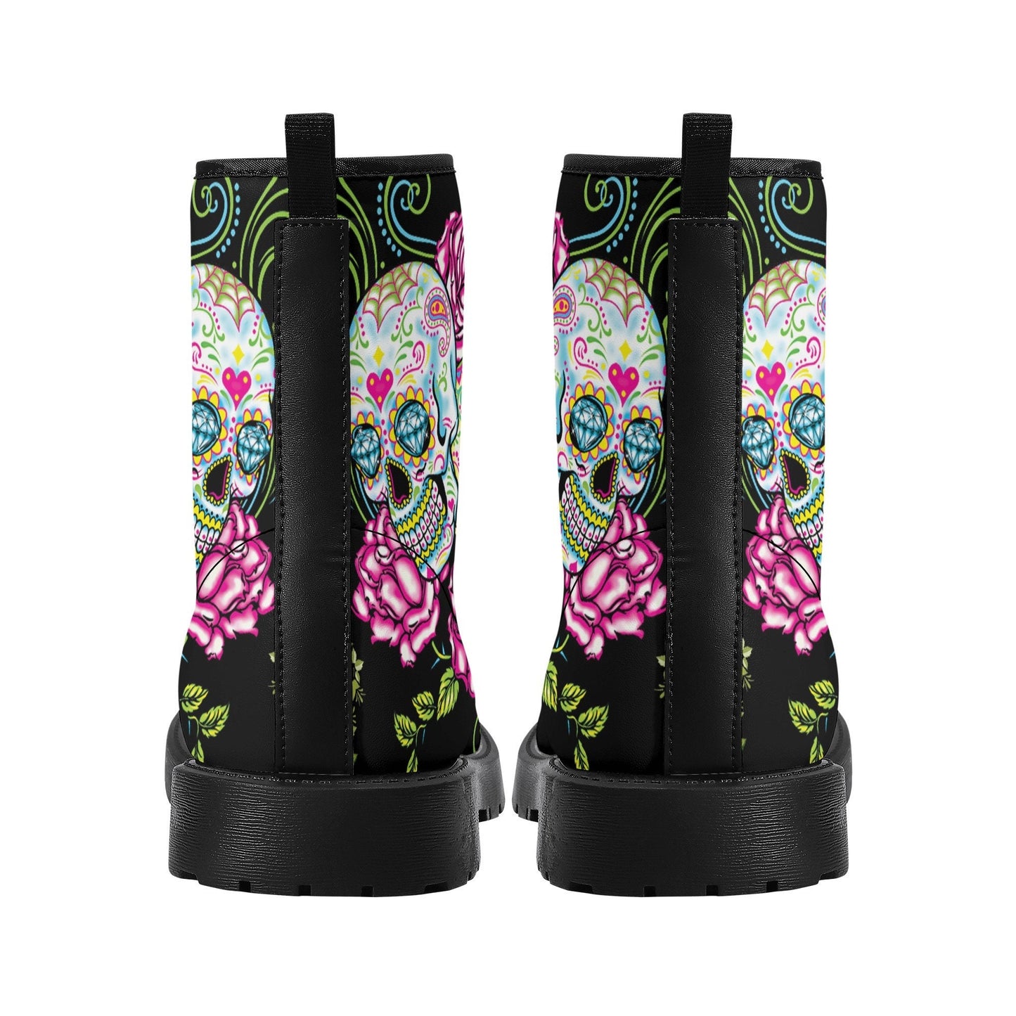 Candy skull day of the dead leather boots, Sugar Mexico skull boots for men women, Dia de los muertos skull boots shoes, Floral skull boots