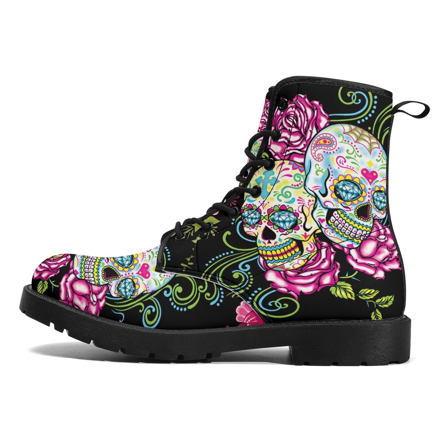 Candy skull day of the dead leather boots, Sugar Mexico skull boots for men women, Dia de los muertos skull boots shoes, Floral skull boots