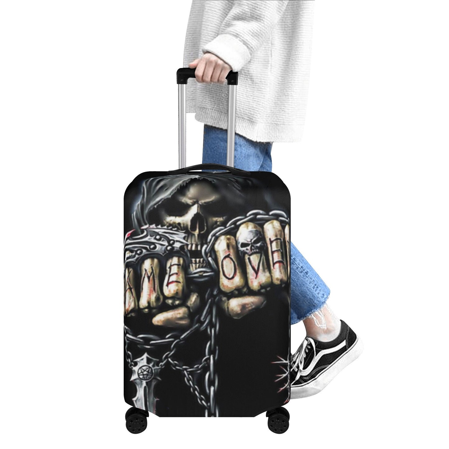 Game over skull luggage cover, skull death suitcase cover, Gothic luggage suitcase covers you're next skull suitcase luggage protector cover