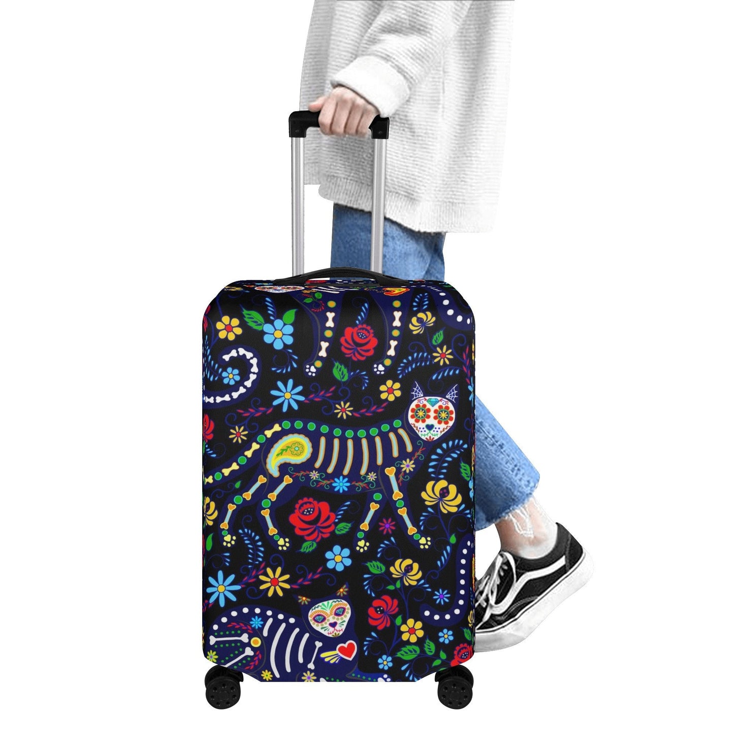 Sugar skull cat luggage covers, day of the dead candy skull suitcase cover, dia de los muertos skull mexican skull luggage suitcase covers