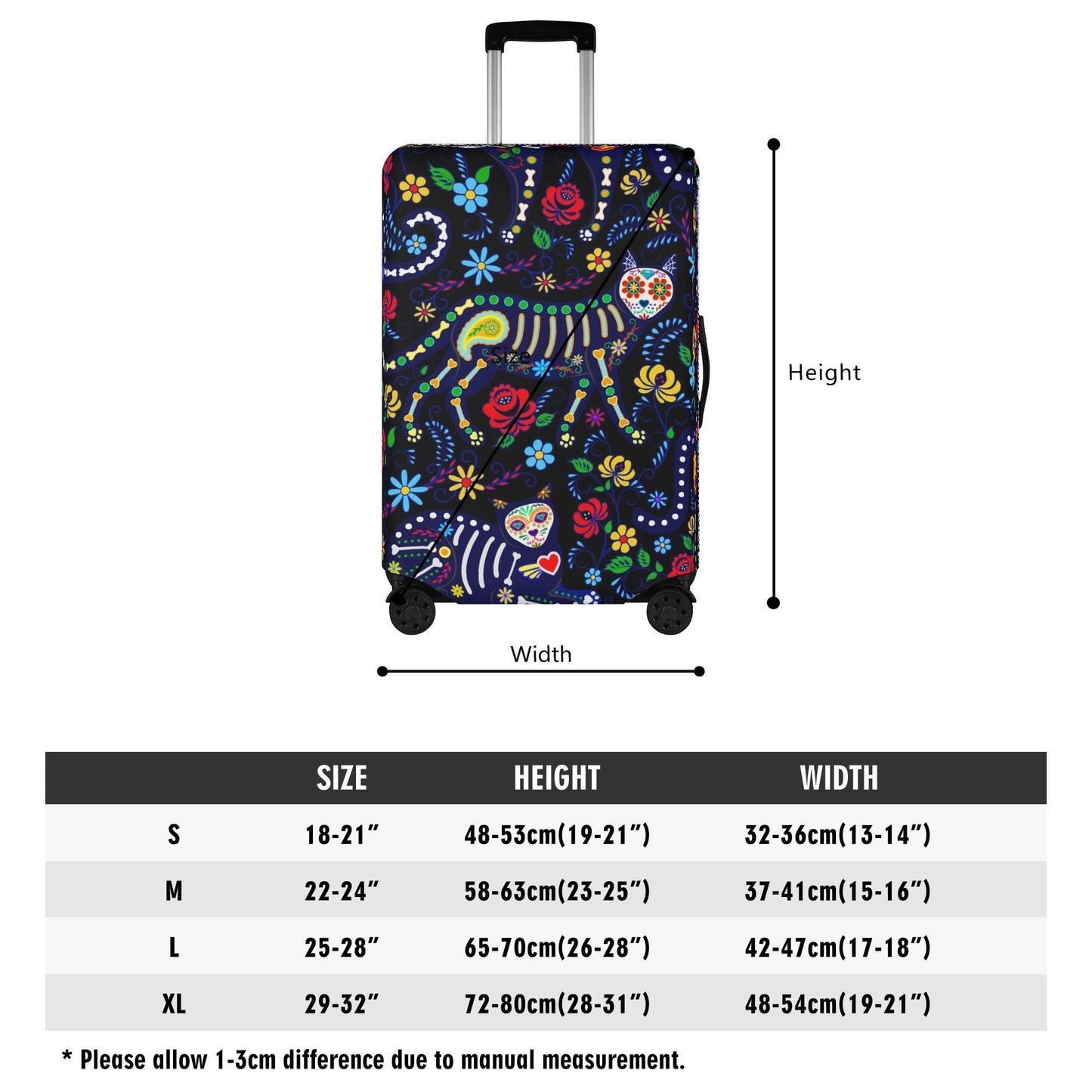 Sugar skull cat luggage covers, day of the dead candy skull suitcase cover, dia de los muertos skull mexican skull luggage suitcase covers