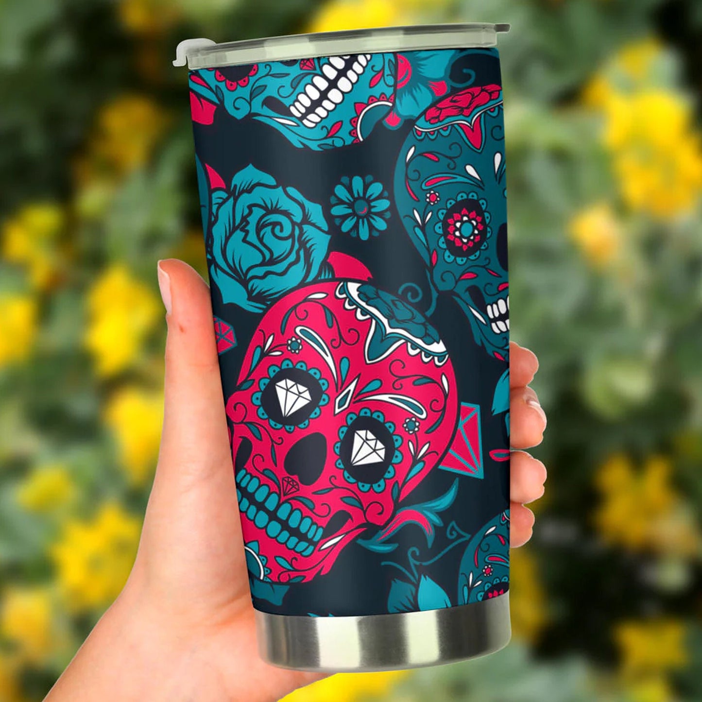 Mexican skull tumbler, sugar skull cup mug tumbler, Day of the dead skull tumbler, skull tumbler mug cup, Candy skull gothic mug cup tumbler