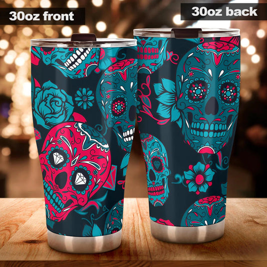 Mexican skull tumbler, sugar skull cup mug tumbler, Day of the dead skull tumbler, skull tumbler mug cup, Candy skull gothic mug cup tumbler