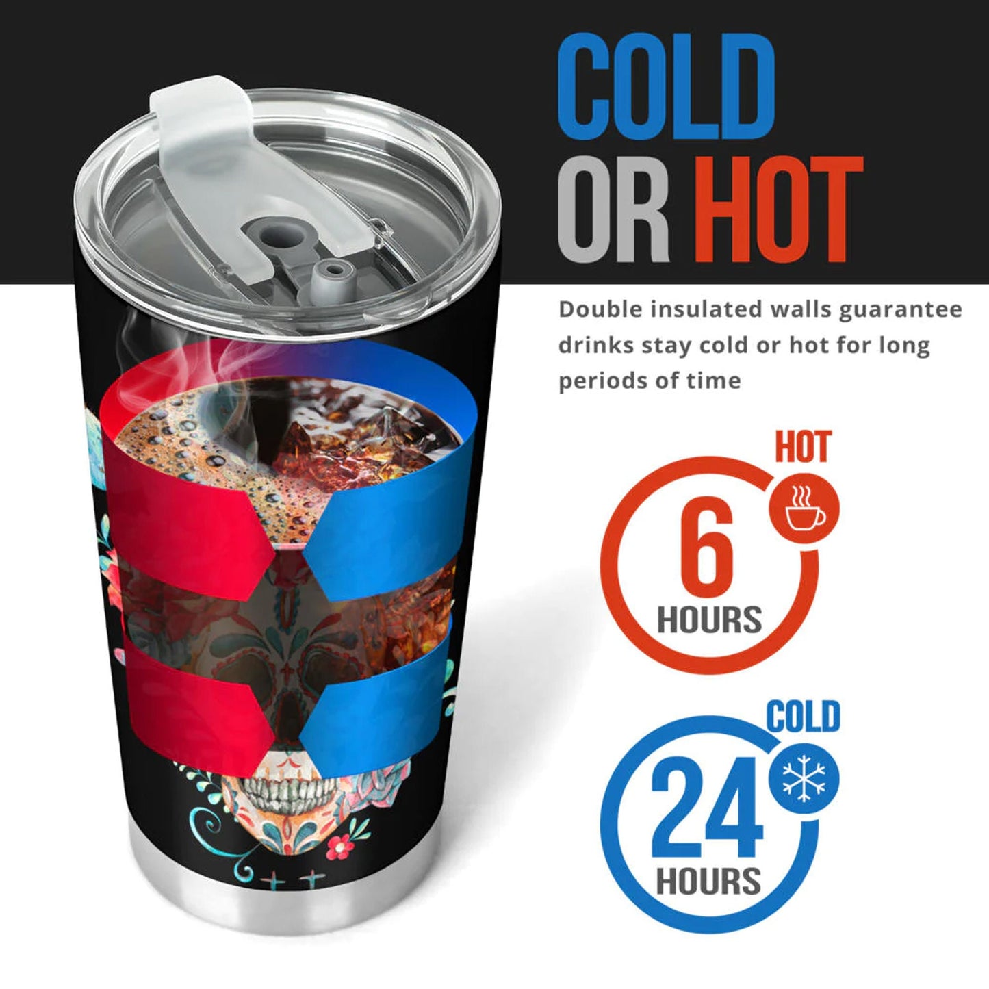 Floral skull tumbler, gothic skull cup mug, skull travel tumbler fire skull mug tumblr Halloween skeleton tumbler grim reaper gothic mug cup