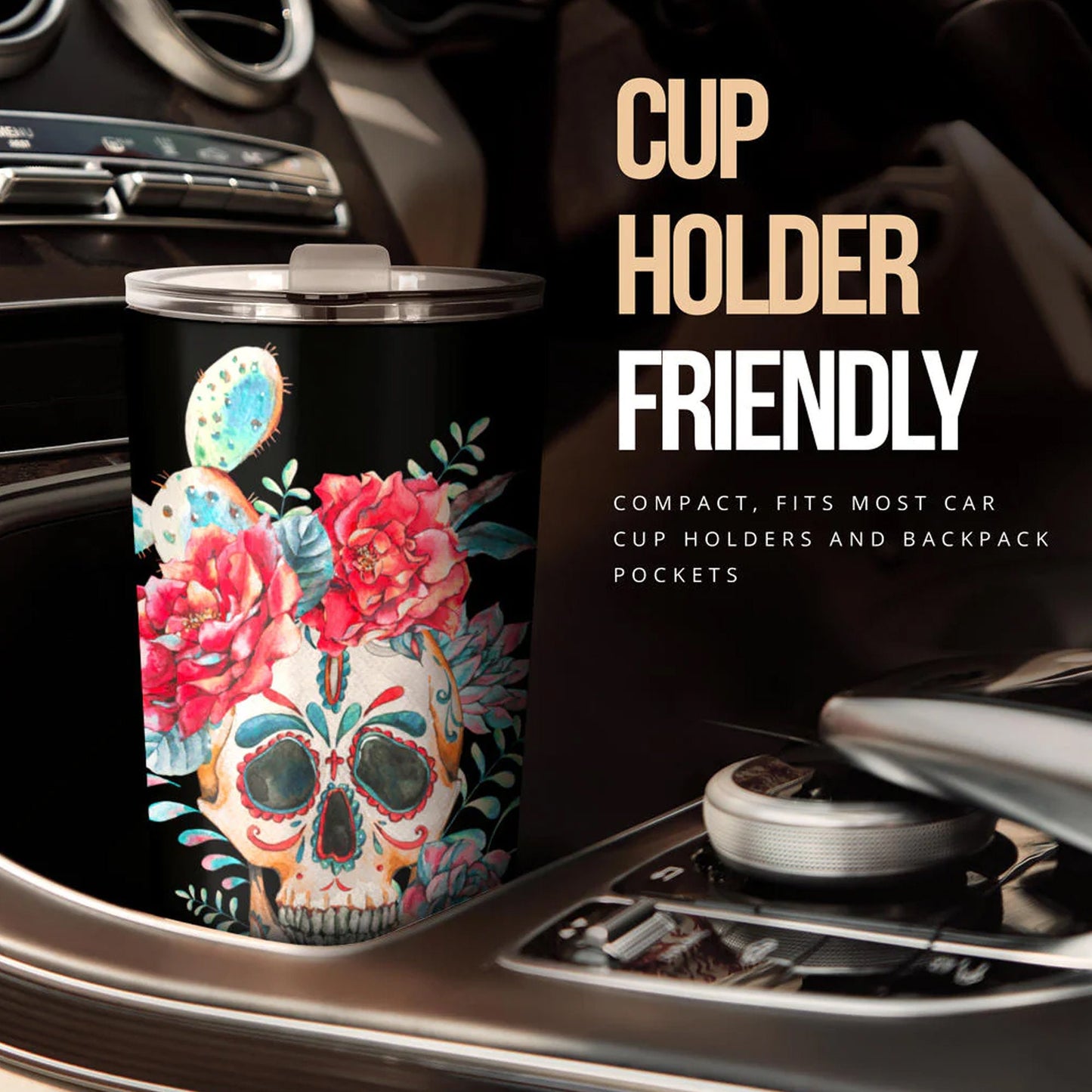 Floral skull tumbler, gothic skull cup mug, skull travel tumbler fire skull mug tumblr Halloween skeleton tumbler grim reaper gothic mug cup
