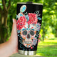 Floral skull tumbler, gothic skull cup mug, skull travel tumbler fire skull mug tumblr Halloween skeleton tumbler grim reaper gothic mug cup