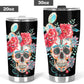 Floral skull tumbler, gothic skull cup mug, skull travel tumbler fire skull mug tumblr Halloween skeleton tumbler grim reaper gothic mug cup