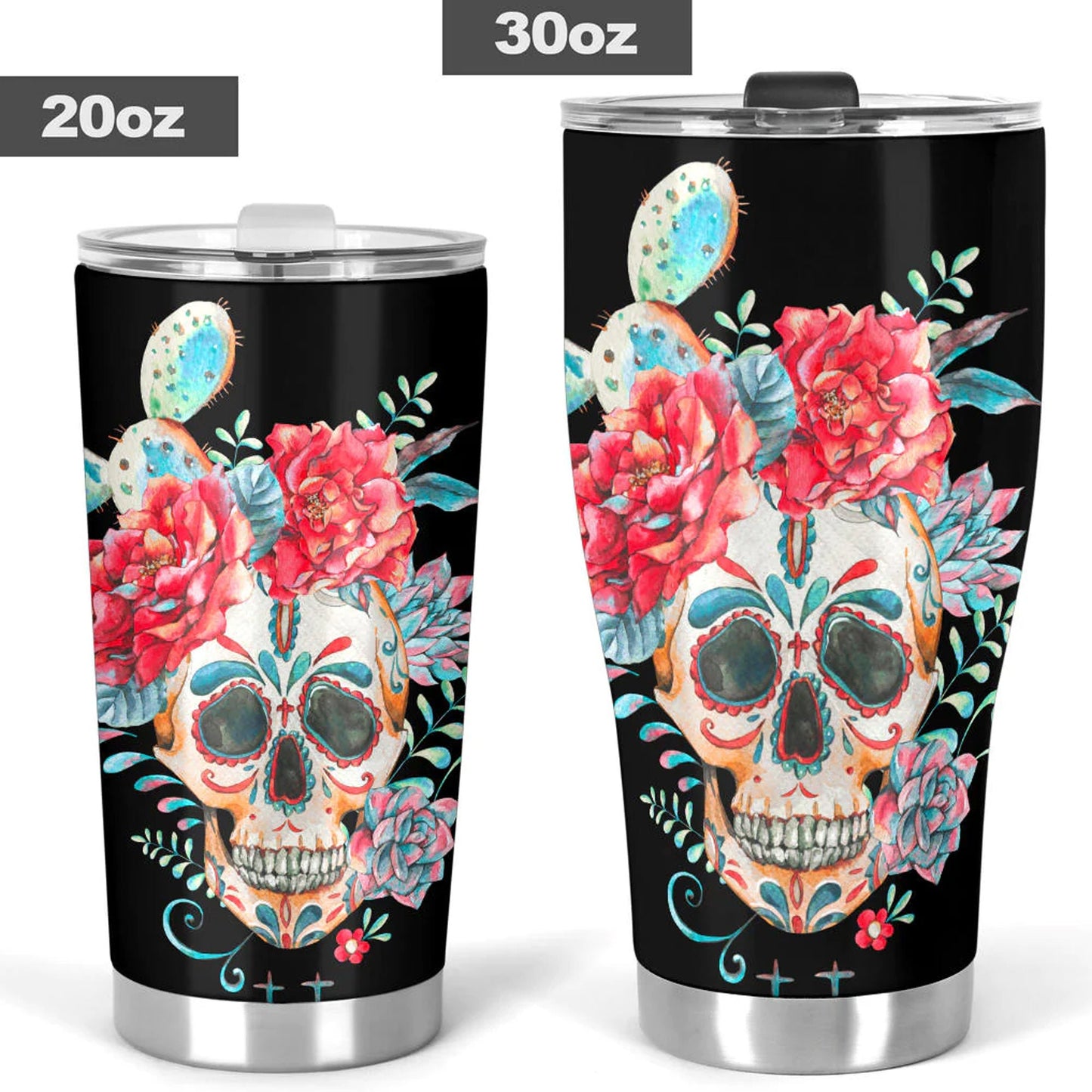 Floral skull tumbler, gothic skull cup mug, skull travel tumbler fire skull mug tumblr Halloween skeleton tumbler grim reaper gothic mug cup