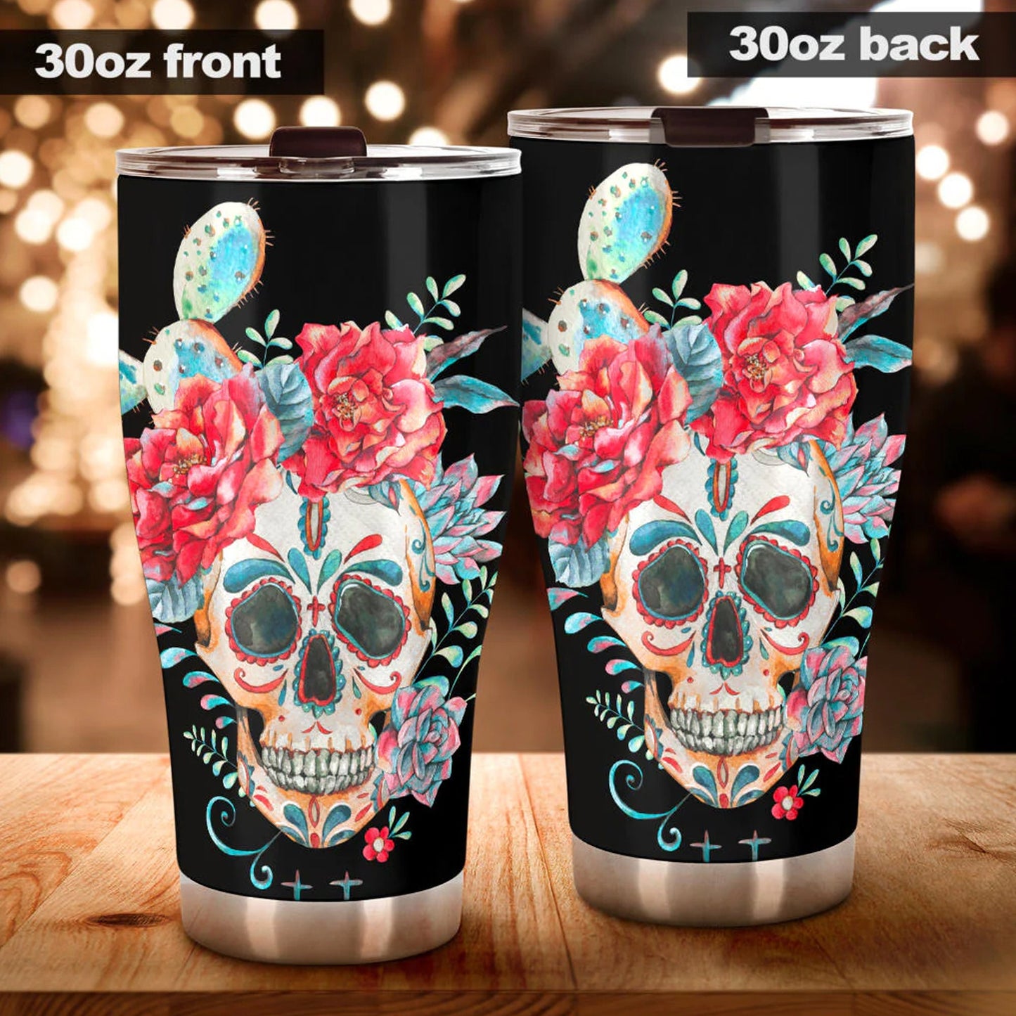Floral skull tumbler, gothic skull cup mug, skull travel tumbler fire skull mug tumblr Halloween skeleton tumbler grim reaper gothic mug cup