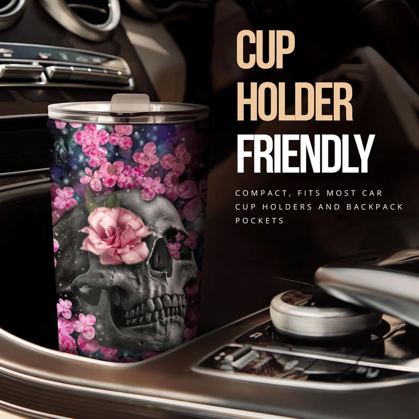 Floral skull tumbler, rose skull cup mug, skull travel tumbler Horror skull mug tumblr Halloween skeleton tumbler grim reaper gothic mug cup