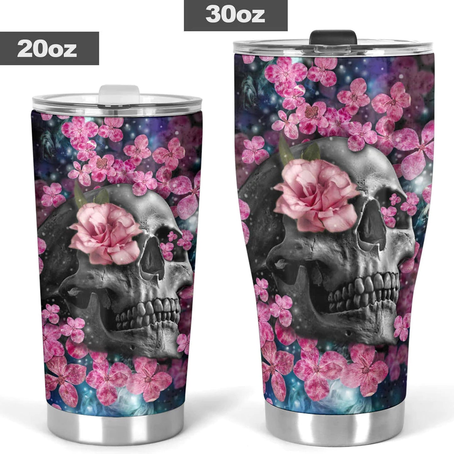 Floral skull tumbler, rose skull cup mug, skull travel tumbler Horror skull mug tumblr Halloween skeleton tumbler grim reaper gothic mug cup