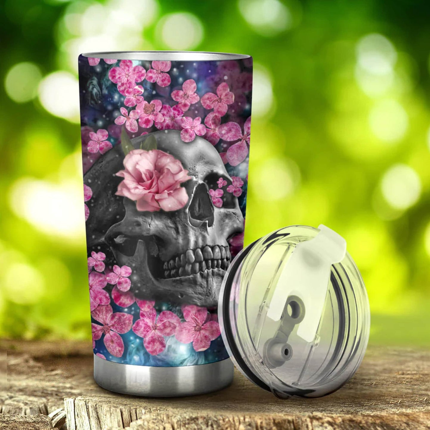 Floral skull tumbler, rose skull cup mug, skull travel tumbler Horror skull mug tumblr Halloween skeleton tumbler grim reaper gothic mug cup