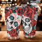 Floral skull tumbler, rose skull cup mug, skull travel tumbler Horror skull mug tumblr Halloween skeleton tumbler grim reaper gothic mug cup