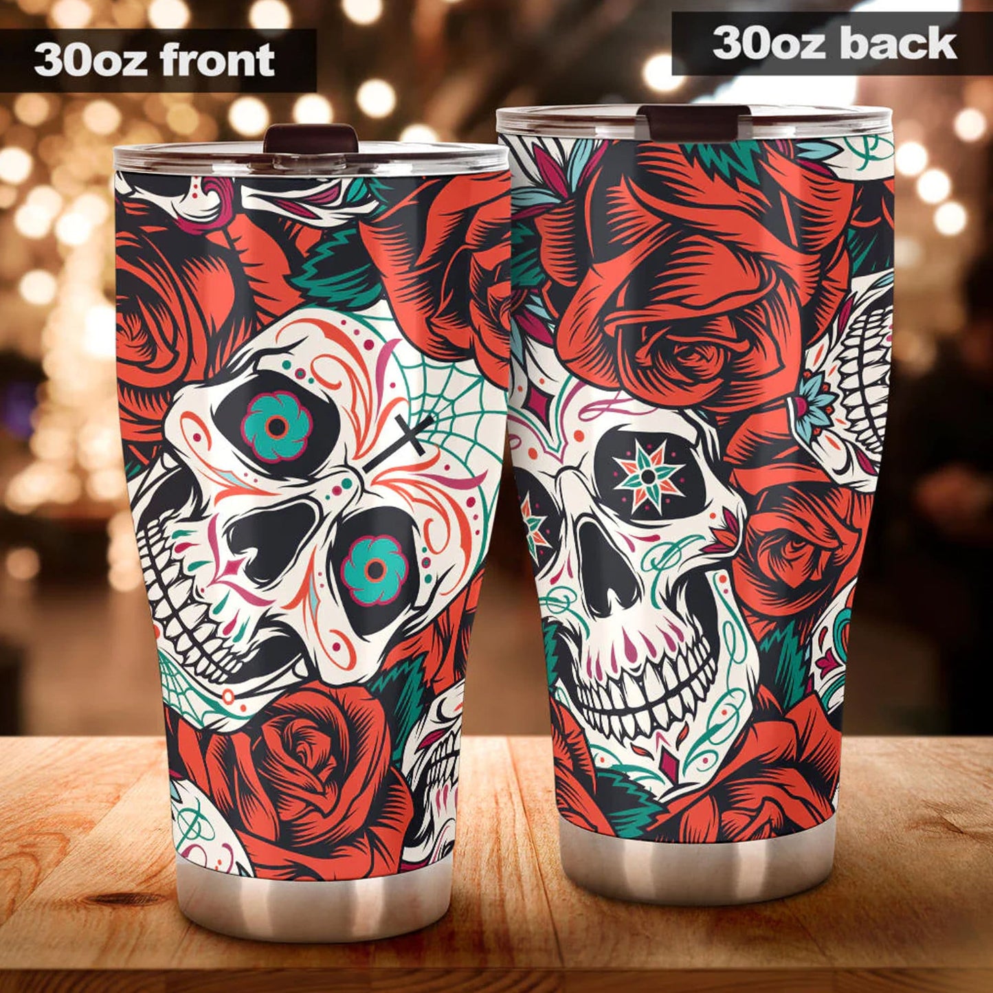 Floral skull tumbler, rose skull cup mug, skull travel tumbler Horror skull mug tumblr Halloween skeleton tumbler grim reaper gothic mug cup