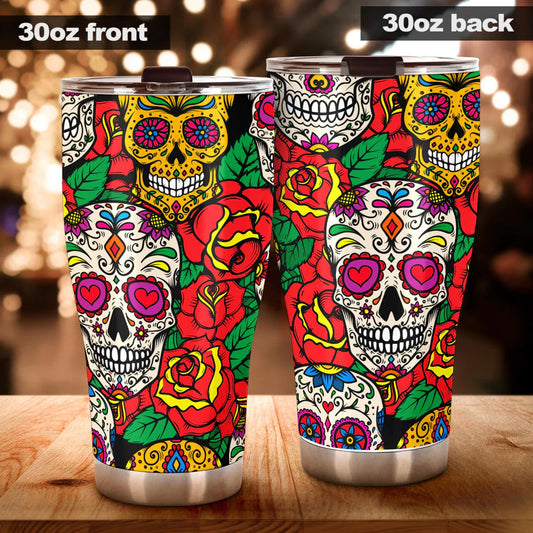 Candy skull tumbler, sugar skull cup mug tumbler, Dia de los muertos skull tumblr, skull tumbler mug cup, Candy skull gothic mug cup tumbler