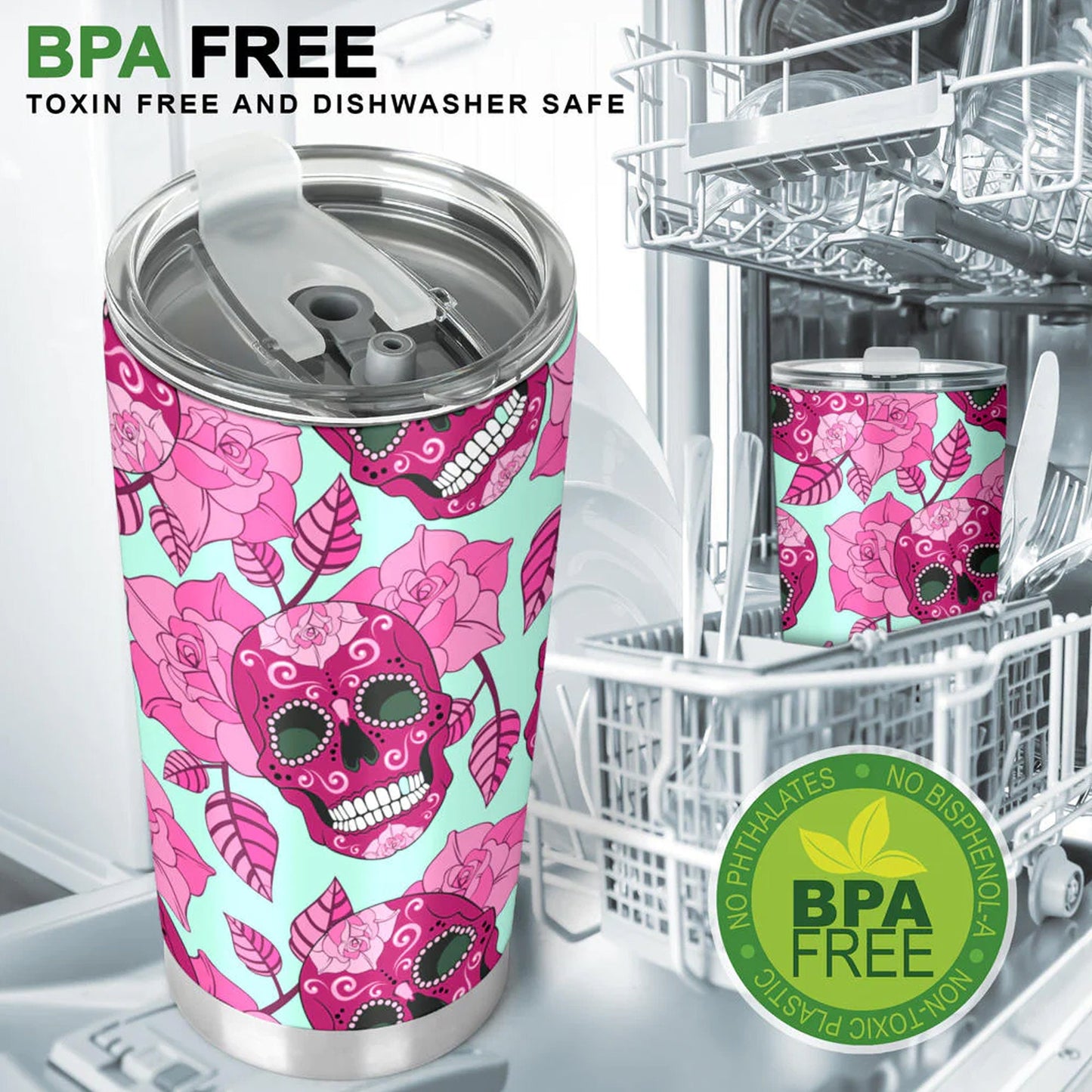 Floral skull tumbler, sugar skull cup mug tumbler, Dia de los muertos skull tumblr, skull tumbler mug cup, Day of the dead mug cup tumbler