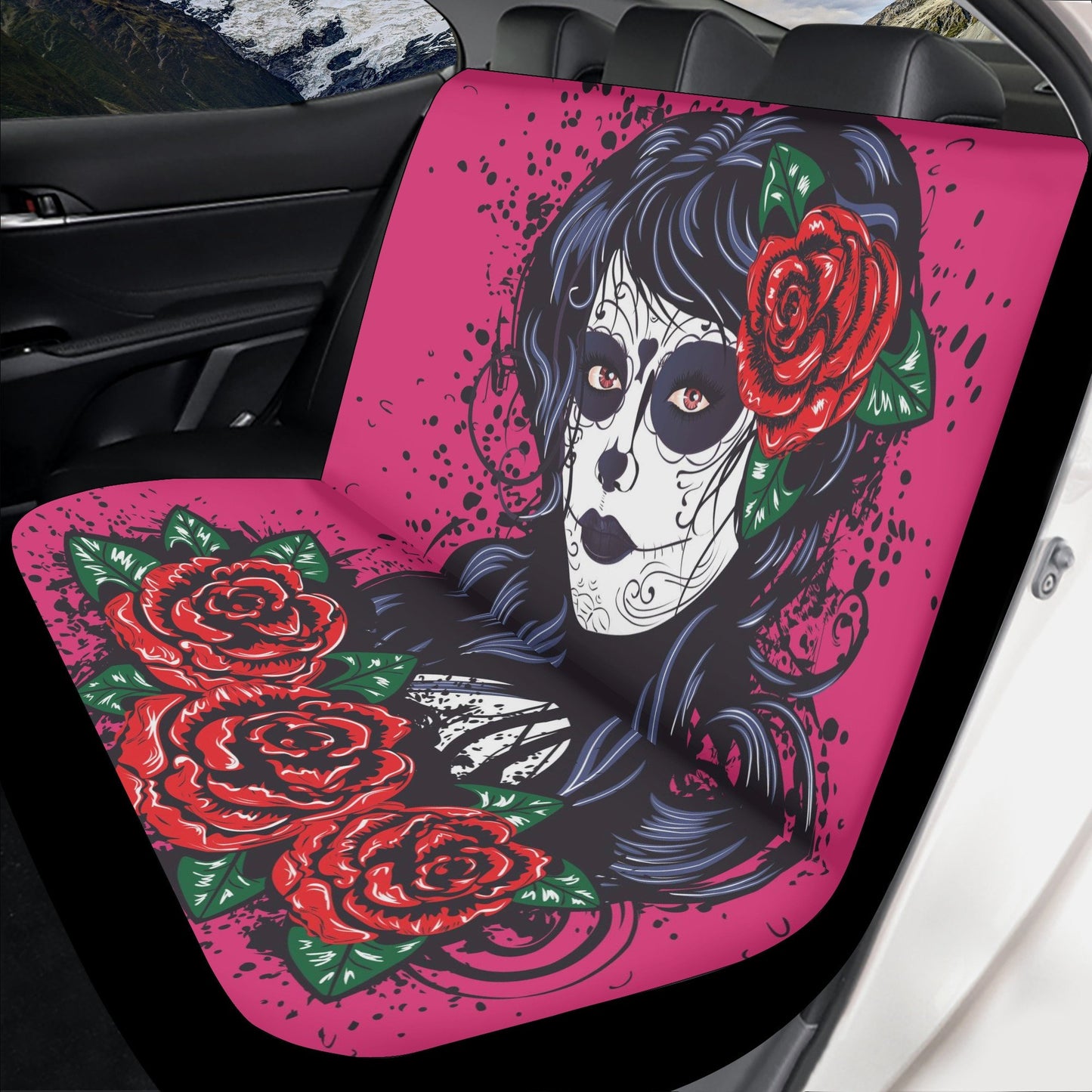 Sugar skull girl car seat cover, Sugar skull Seat Covers for car, flower skull car seat protector mat candy skull car accessories seat cover