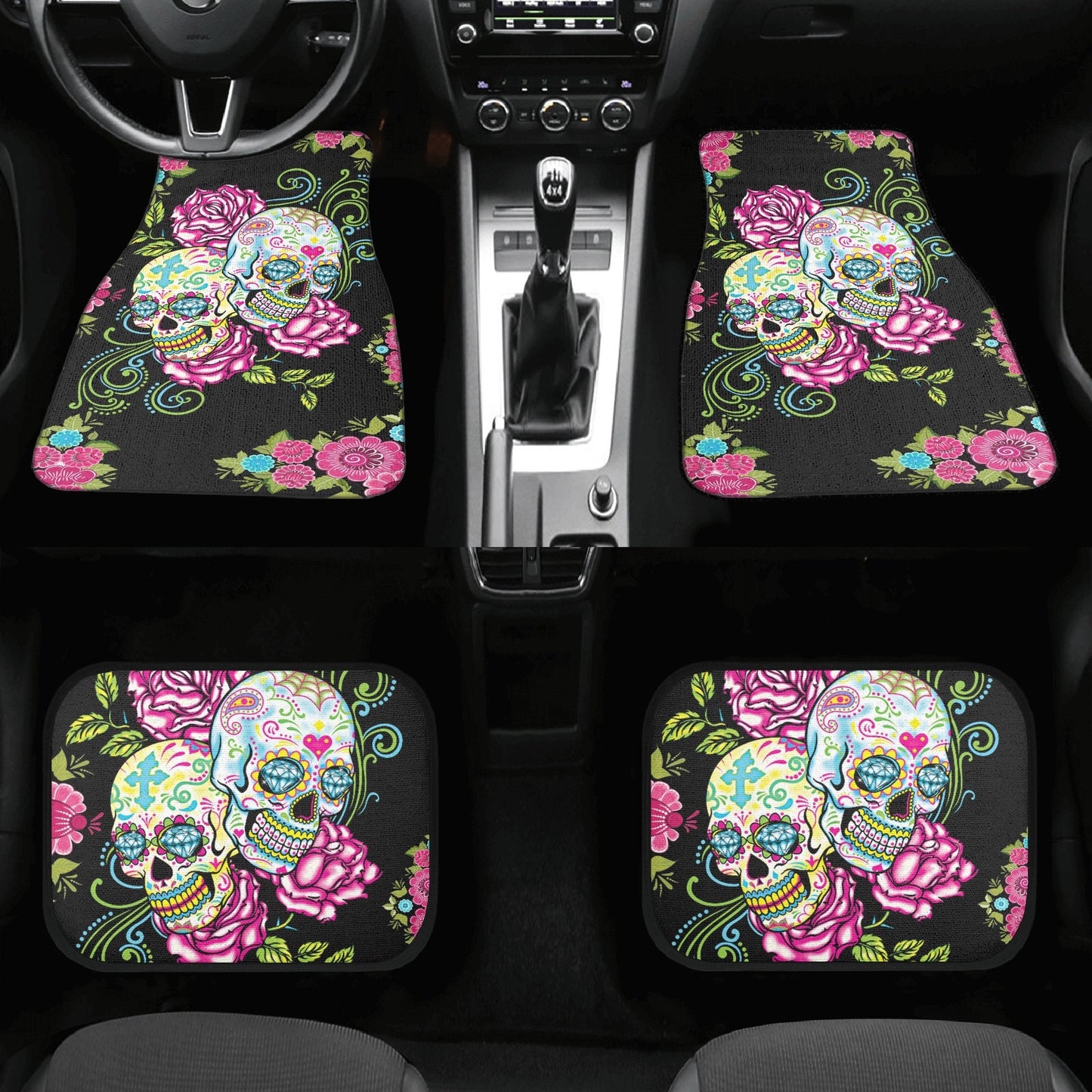 Sugar skull Flower car seat cover, Sugar skull Seat Covers for car, skull car seat protector mat Mexican skull car accessories seat cover