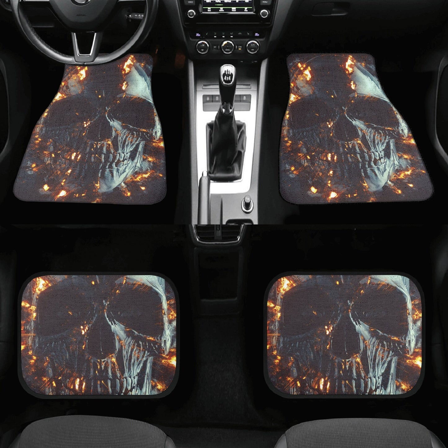 Flaming Skull Car Seat Cover car mat full set, Grim reaper skull seat cover mat for car Gothic skull car seat cover, skull mat cover for car