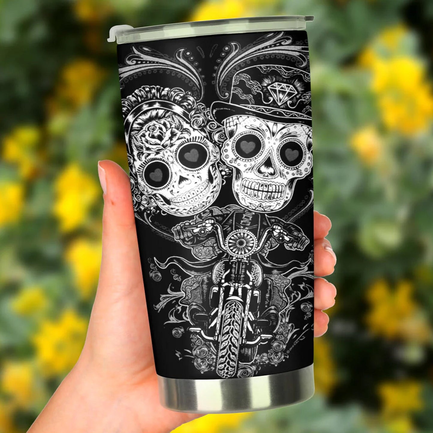 Sugar skull couple tumbler, Candy skull cat cup mug tumblr sugar skull love tumbler cup, skull mug tumbler day of the dead cat skull tumbler