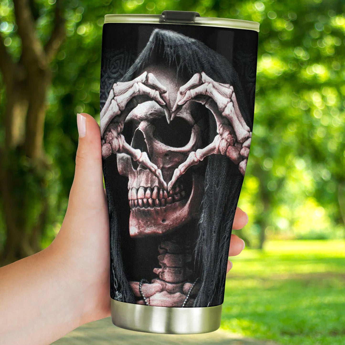Grim reaper skull tumbler Goth skull cup mug Halloween skull tumbler Gothic skull mug tumbler skull heart mug, punisher skull gothic mug cup