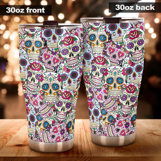 Day of the dead skull tumbler, Candy skull cup mug tumbler sugar skull tumbler cup, Claveras mexican skull day of the dead skull tumbler cup