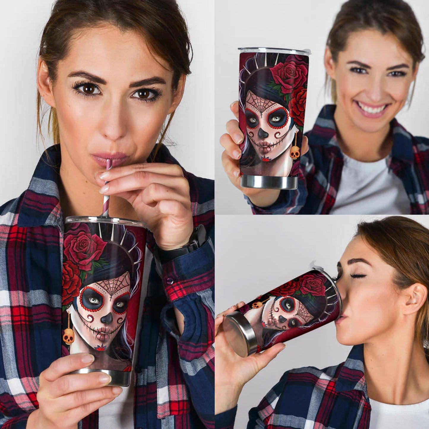 Day of the dead girl skull tumbler, Candy skull cup mug tumbler sugar skull girl tumbler cup Mexican skull day of the dead skull tumbler cup