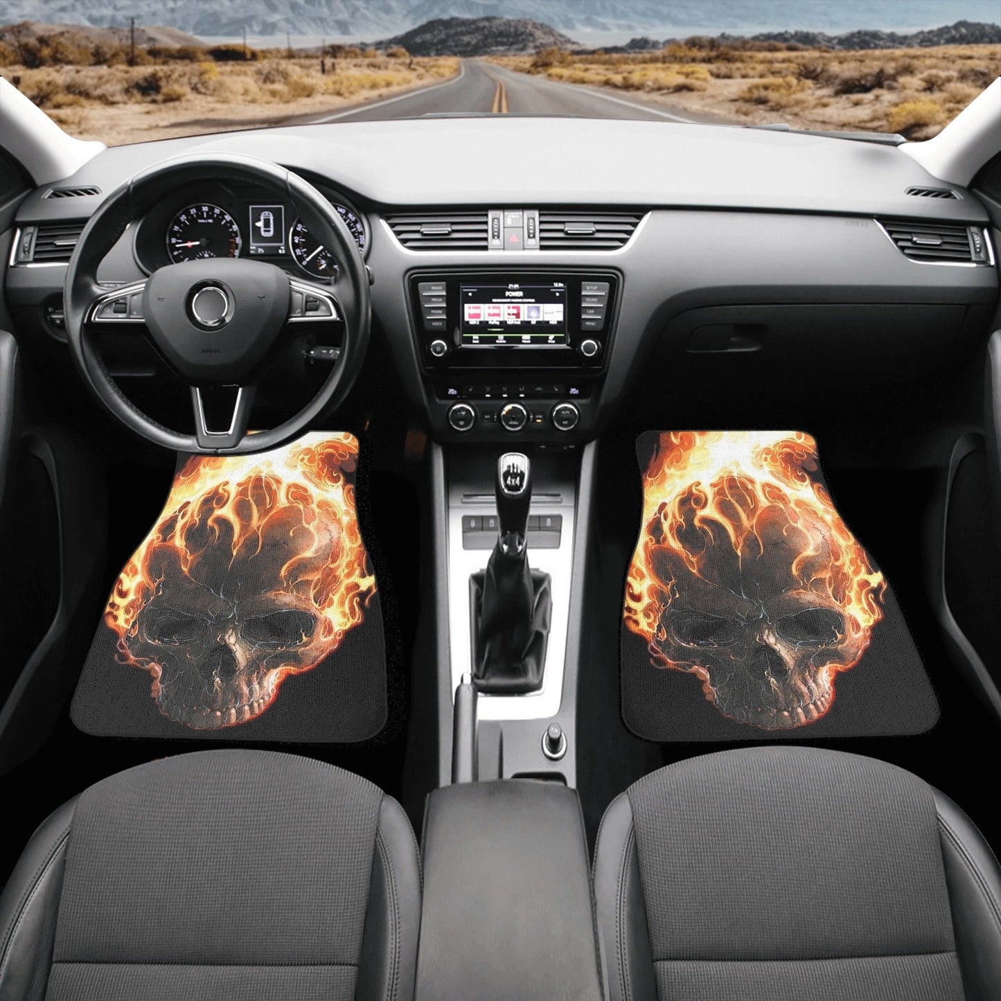 Flaming Skull Seat Cover for car, skull mat for car, Fire skull seat cover mat for car Gothic skull car seat cover, skull mat cover for car
