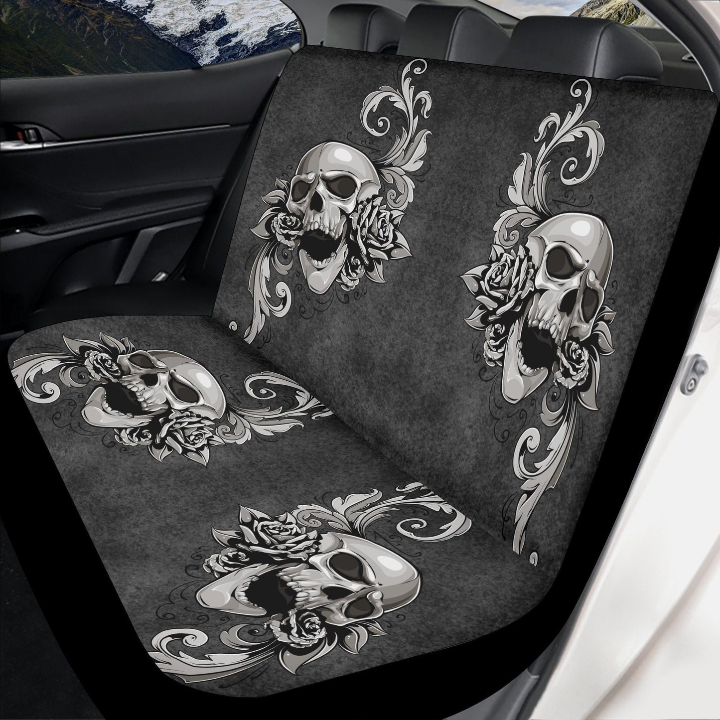 Floral Skull Seat Cover for car, flower skull car mat, Halloween skull seat cover mat for car, skull car seat cover, skull mat cover for car