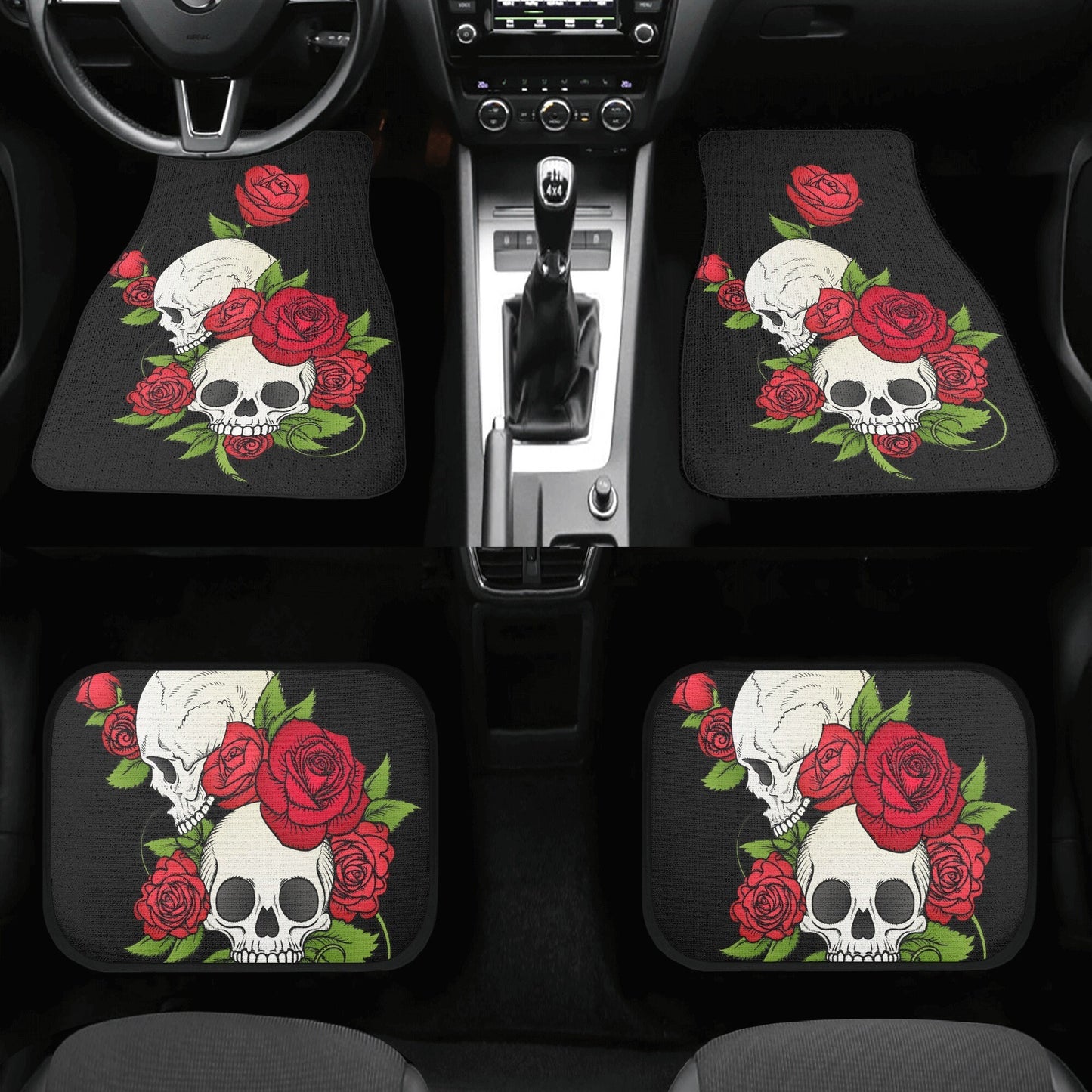 Rose Skull Seat Cover for car, floral skull car mat, Halloween skull seat cover mat for car, skull car seat cover, skull mat cover for car