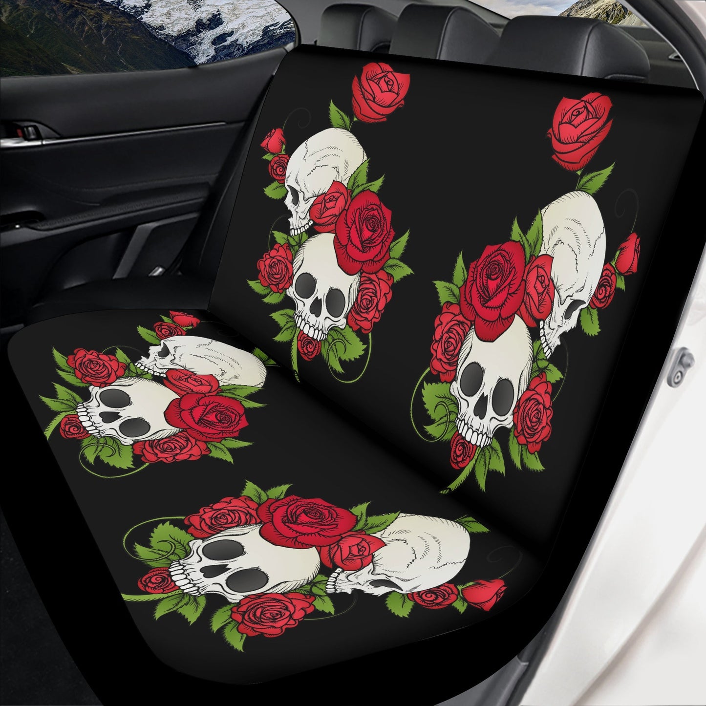 Rose Skull Seat Cover for car, floral skull car mat, Halloween skull seat cover mat for car, skull car seat cover, skull mat cover for car
