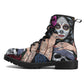 Candy skull day of the dead girl leather boots, Sugar skull girl boots men women, Dia de los muertos skull boots shoes, Floral skull boots