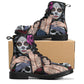 Candy skull day of the dead girl leather boots, Sugar skull girl boots men women, Dia de los muertos skull boots shoes, Floral skull boots