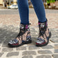 Candy skull day of the dead girl leather boots, Sugar skull girl boots men women, Dia de los muertos skull boots shoes, Floral skull boots