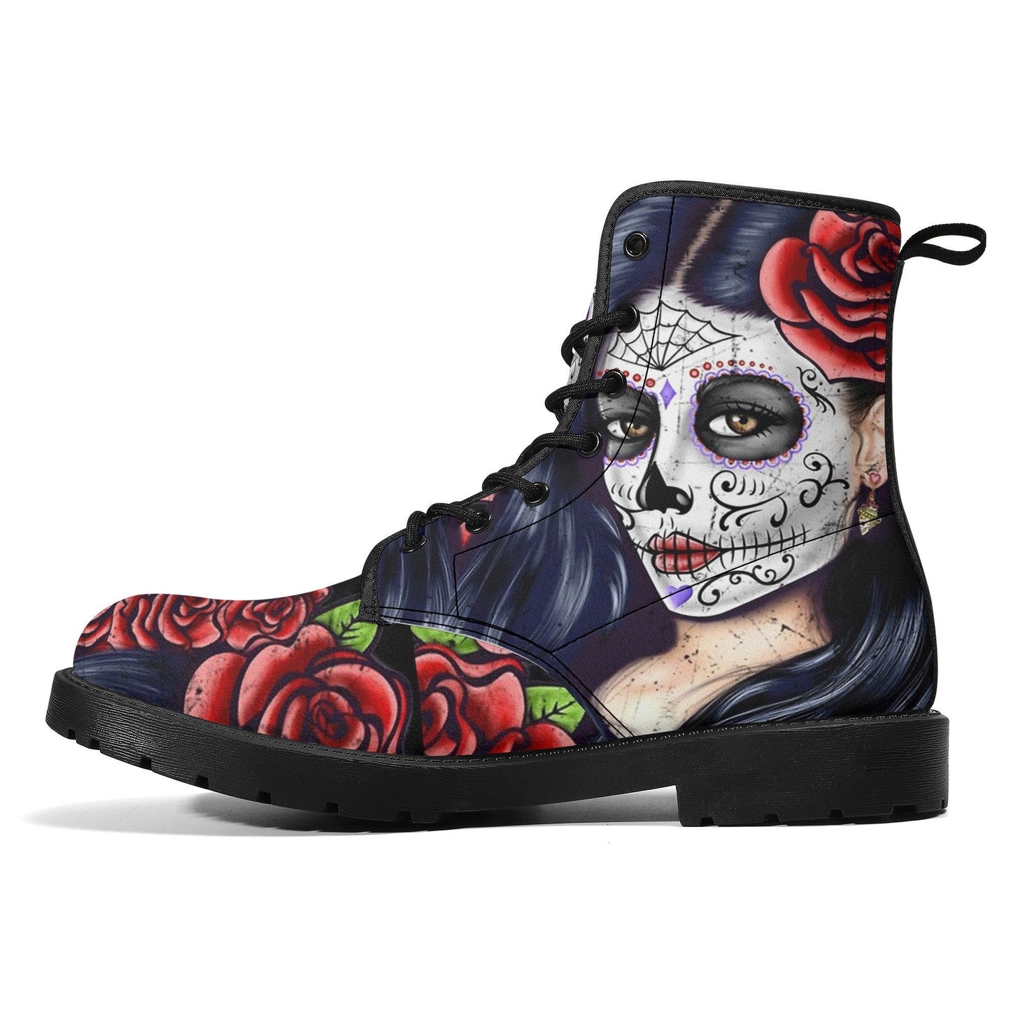 Sugar skull day of the dead girl leather boots, Sugar skull girl boots men women, Mexican calaveras skull girl boots shoes sugar skull boots