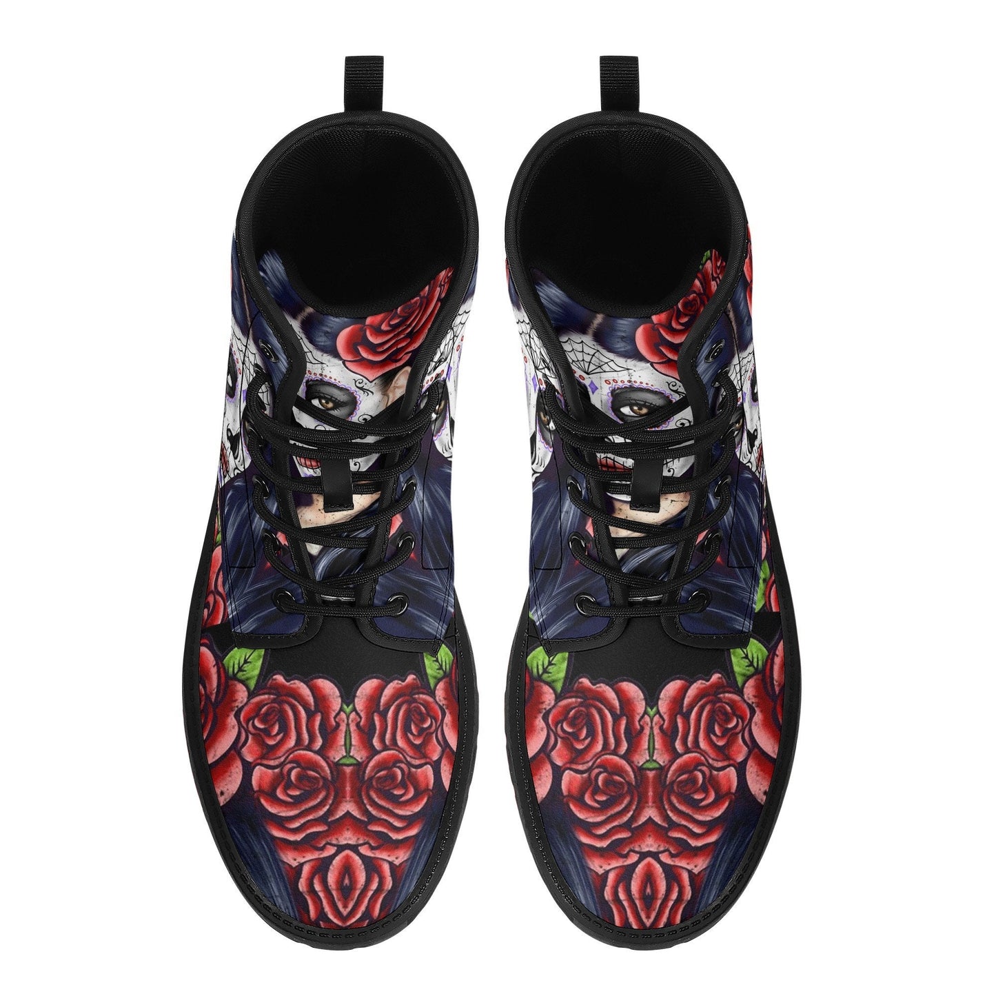 Sugar skull day of the dead girl leather boots, Sugar skull girl boots men women, Mexican calaveras skull girl boots shoes sugar skull boots