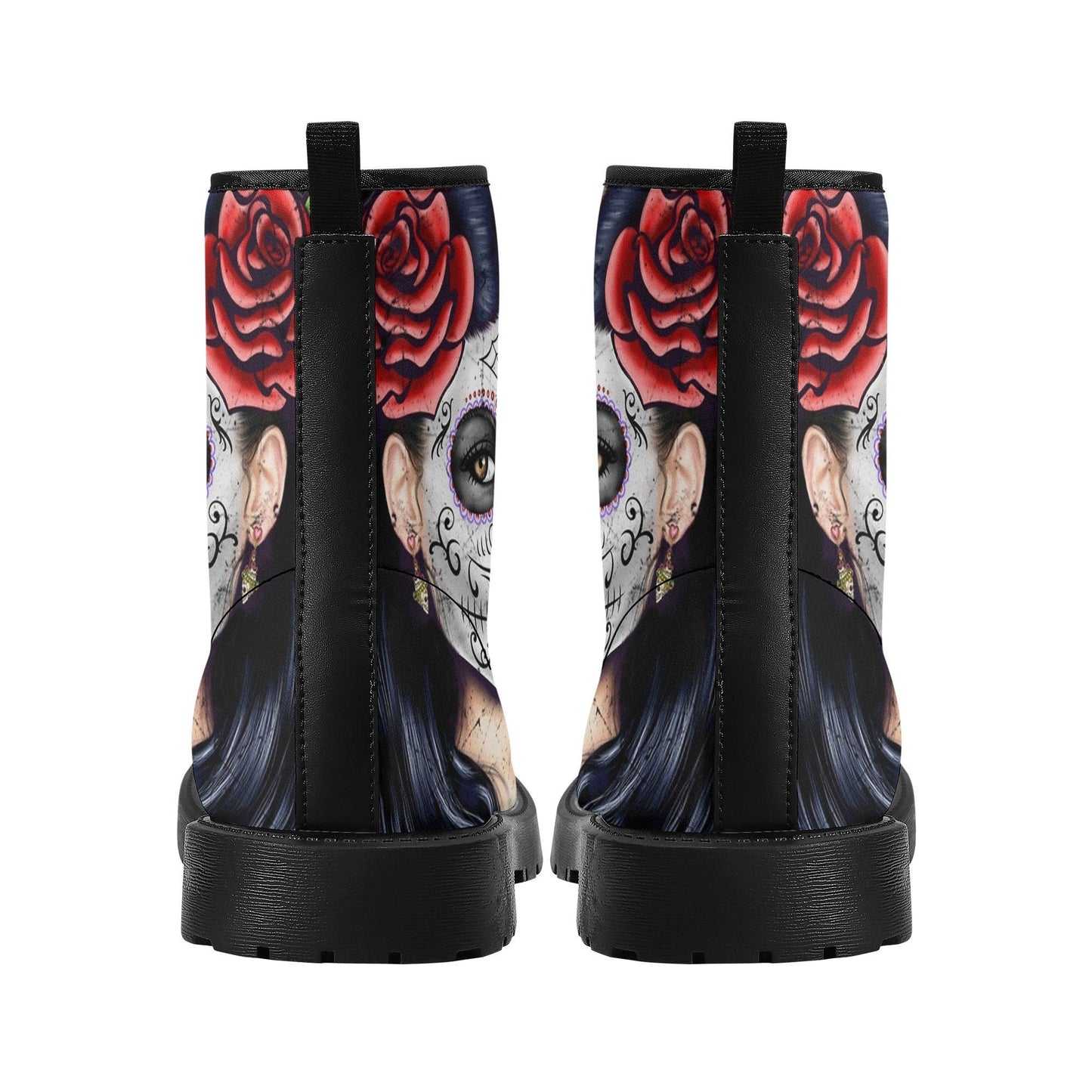 Sugar skull day of the dead girl leather boots, Sugar skull girl boots men women, Mexican calaveras skull girl boots shoes sugar skull boots