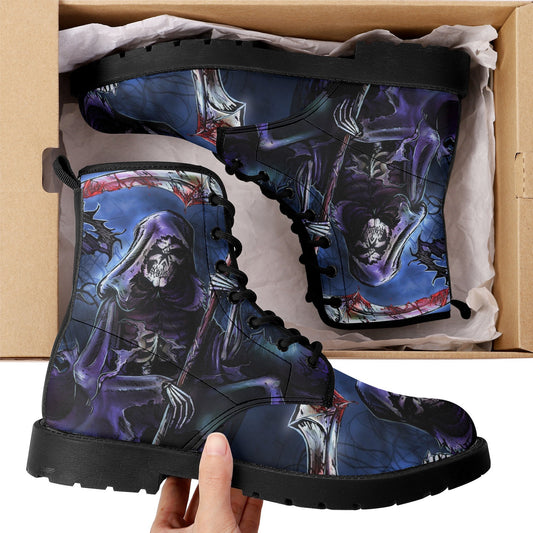 Skull reaper boots for men women, Gothic boots for biker, skeleton horror skull boots, Punisher skull grim reaper leather skull boots shoes