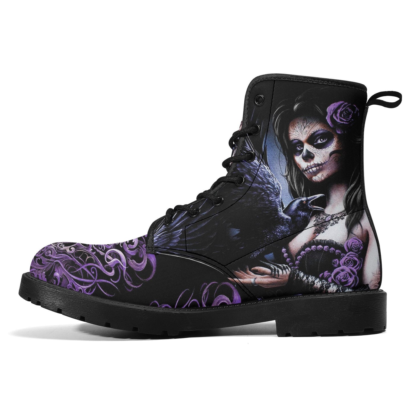 Sugar skull day of the dead girl leather boots, Candy skull girl boots men women Dia de los muertos skull girl boots shoes sugar skull boots