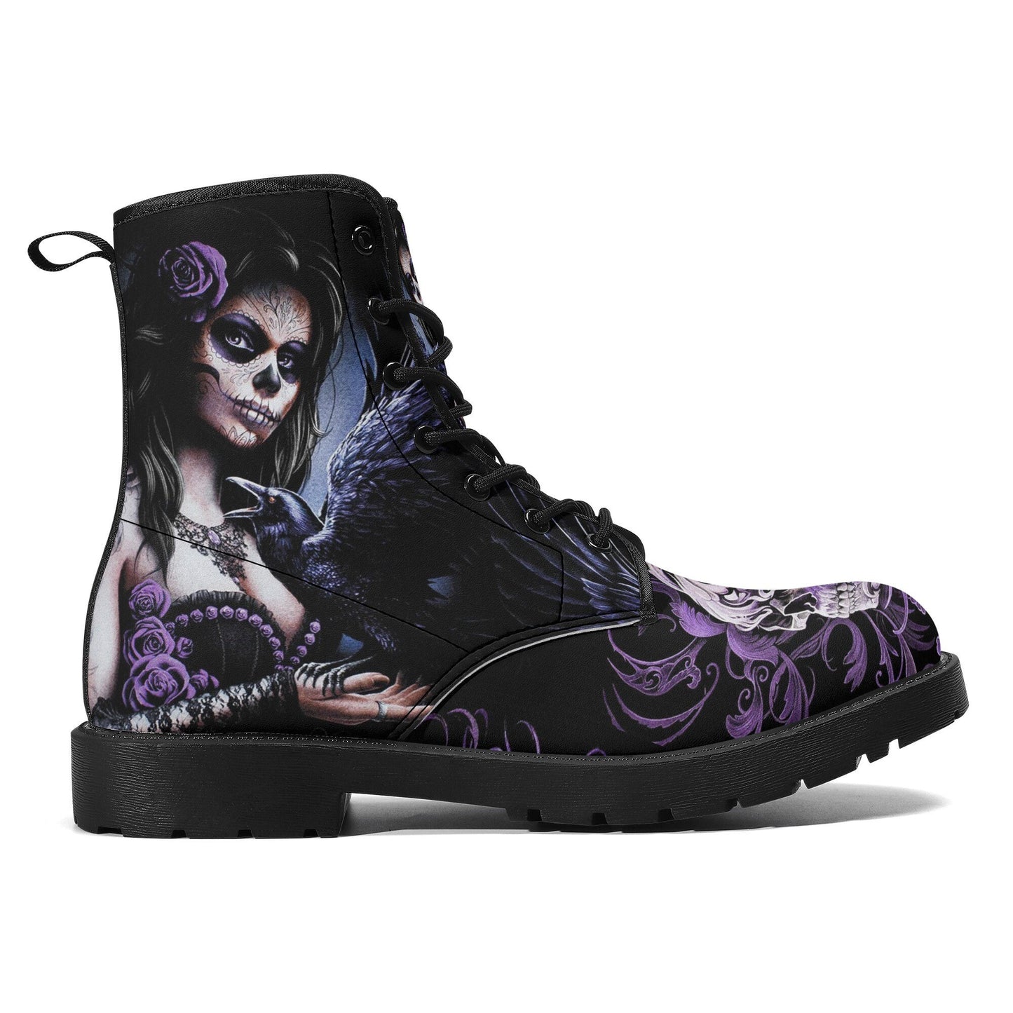 Sugar skull day of the dead girl leather boots, Candy skull girl boots men women Dia de los muertos skull girl boots shoes sugar skull boots