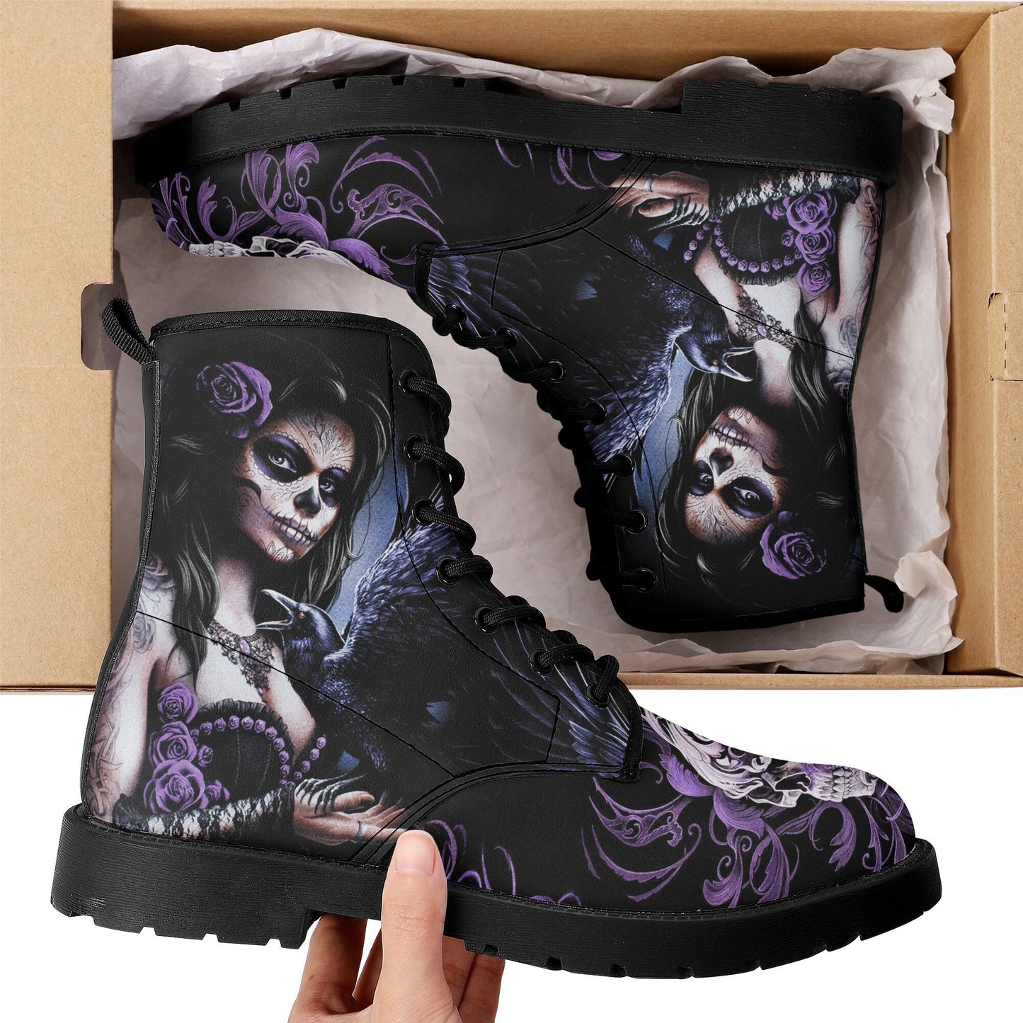 Sugar skull day of the dead girl leather boots, Candy skull girl boots men women Dia de los muertos skull girl boots shoes sugar skull boots
