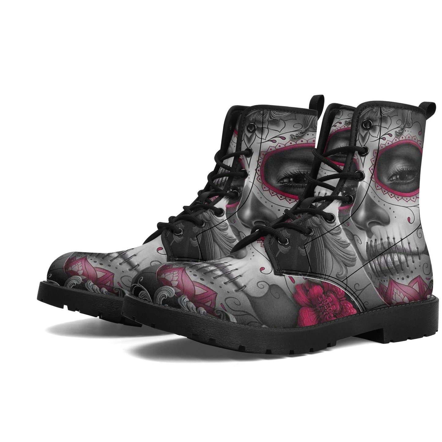 Sugar skull day of the dead girl leather boots, Candy skull girl boots men women Dia de los muertos skull girl boots shoes sugar skull boots