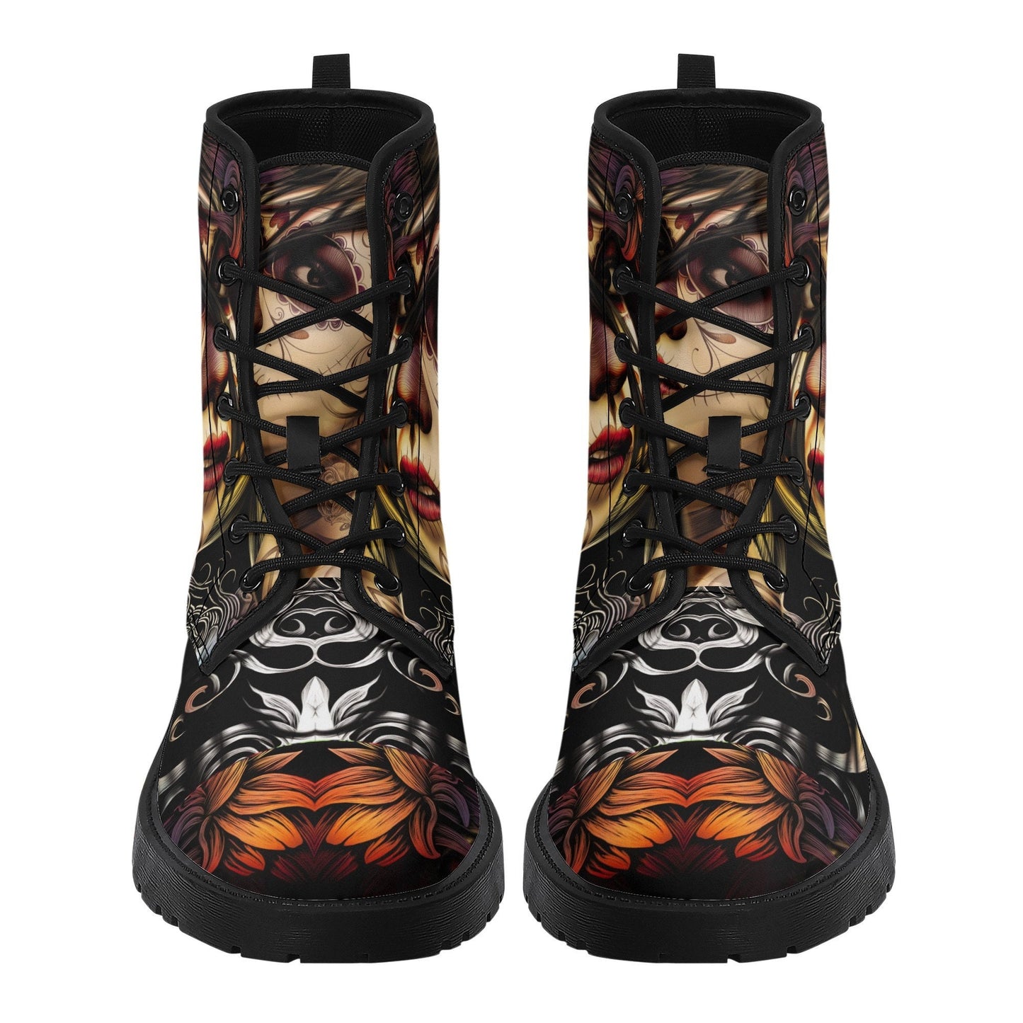 Day of the dead girl leather boots Candy skull girl boots men women Dia de los muertos skull girl boots shoes Mexico sugar skull boots shoes